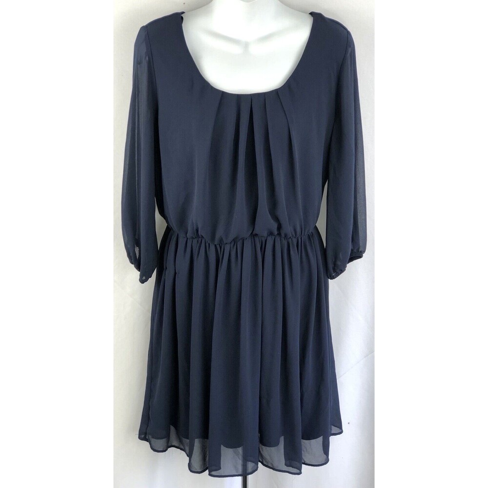 Vintage Flowy Chiffon Blouson Dress M Blue Scoop Fairy Whimsigoth Y2K Career